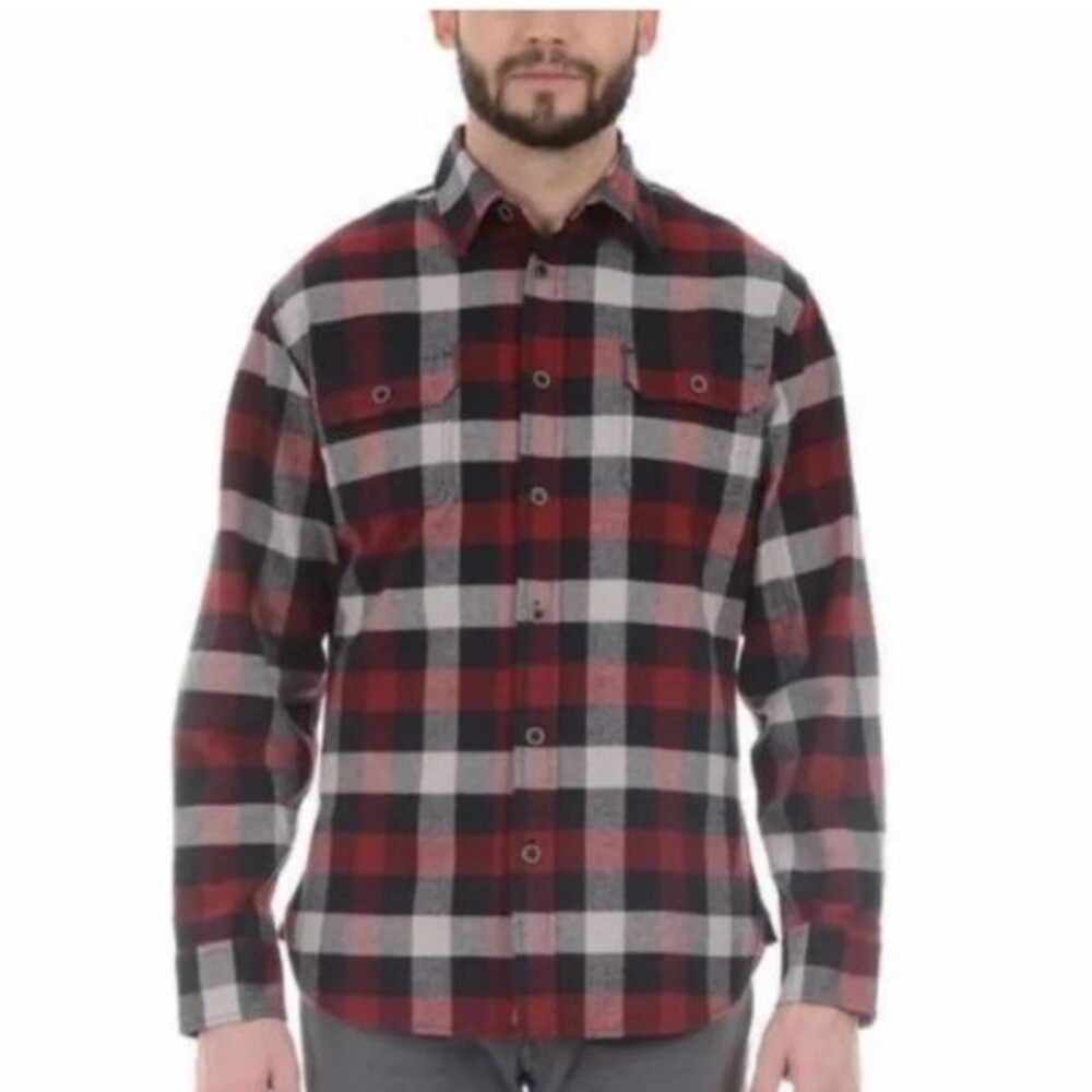 Jachs Men's Brawny Heavyweight Red Black Check Long Sleeve Flannel Shirt Size XL